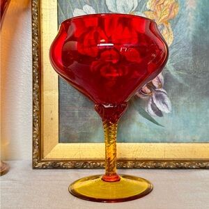 Empoli Amberina Twisted Stem Footed Goblet Vase